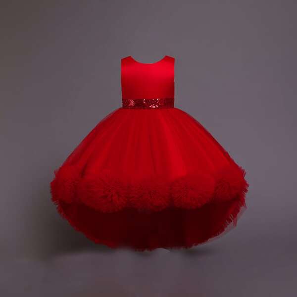 

Toddler Girls Contrast Sequin Tutu Gown Dress, Red