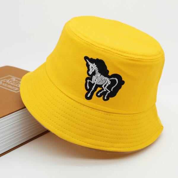 

Men Cartoon Embroidery Bucket Hat, Yellow