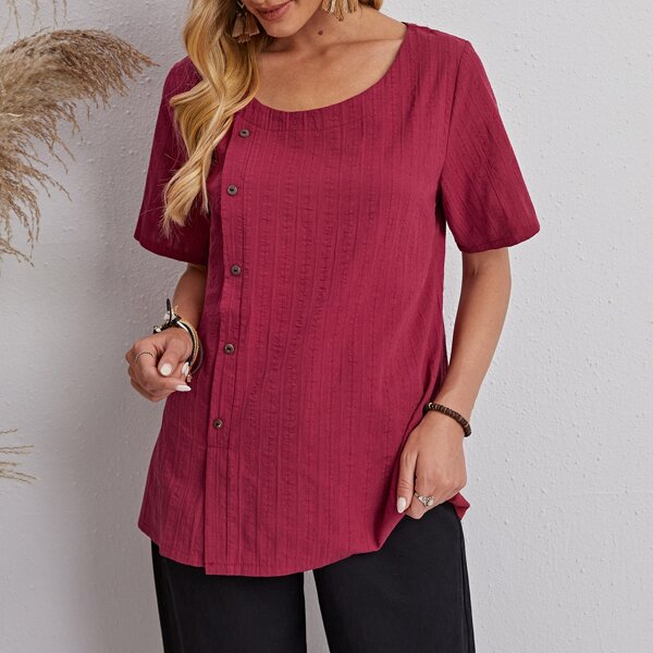 

Scoop Neck Button Front Blouse, Burgundy