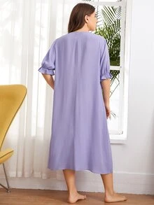 SHEIN Plus Flounce Sleeve Lace Trim Dress - Lilac Purple - View 2