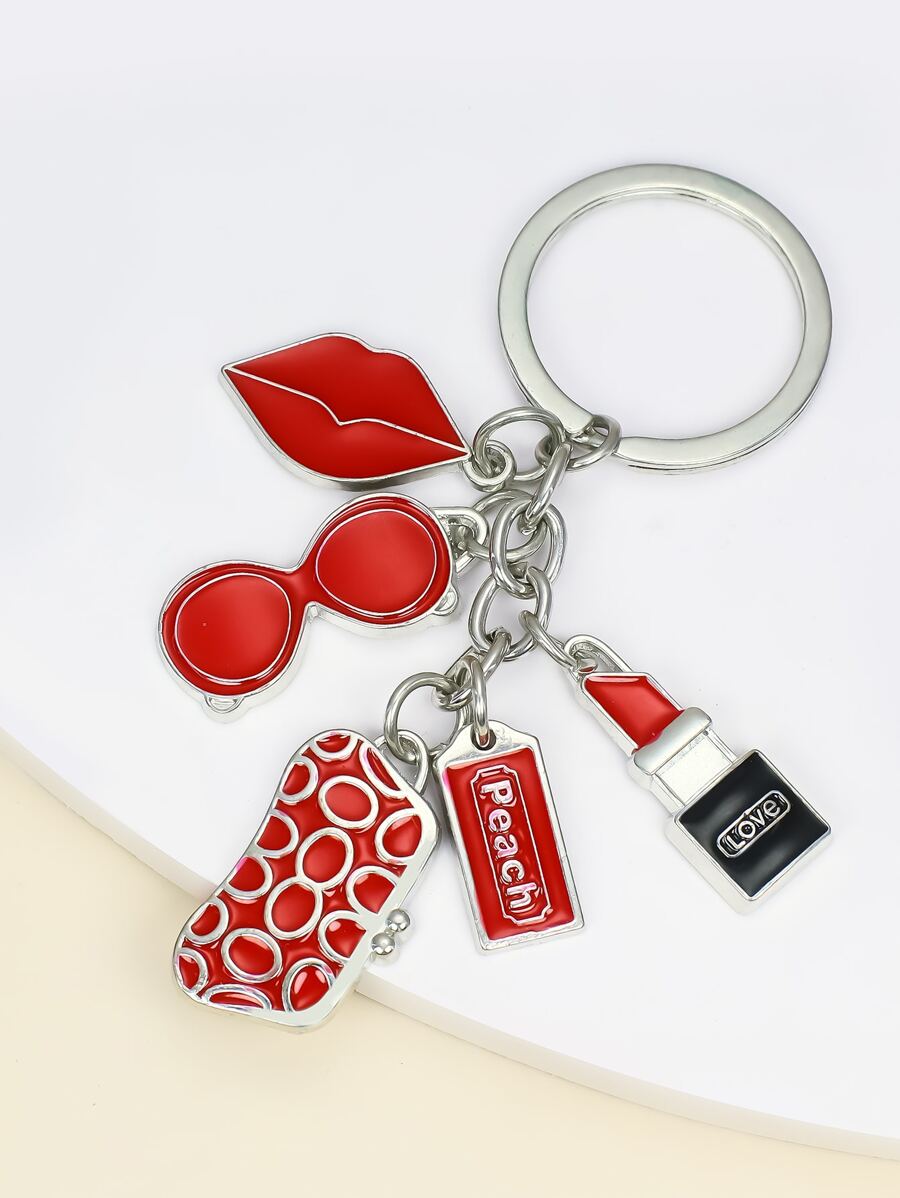 合金口红形金色钥匙扣，情人节、母亲节、妇女节的优雅礼物，包包饰品 - 紅色 - 查看 1