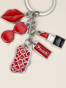 合金口红形金色钥匙扣，情人节、母亲节、妇女节的优雅礼物，包包饰品 - 紅色 - 查看 2
