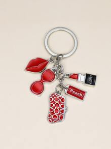 合金口红形金色钥匙扣，情人节、母亲节、妇女节的优雅礼物，包包饰品 - 紅色 - 查看 3