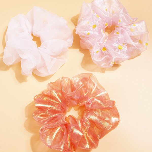 

3pcs Daisy Pattern Scrunchie, Pink