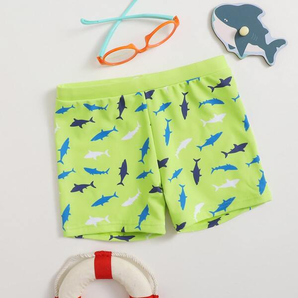 

Toddler Boys Shark Print Swim Shorts, Lime green
