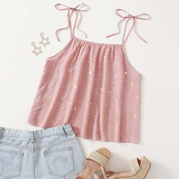 

Plus Gilding Star Print Cami Top, Dusty pink