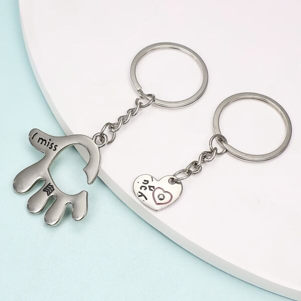 

2pcs Heart Charm Keychain, Silver