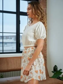 SHEIN EZwear Stroje Dwuczęściowe Haft Oczkowy Kwiatowy Codzienny