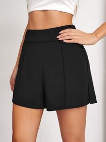 SHEIN EZwear Quần short Dây kéo màu trơn màu đen Giải trí - màu đen - Xem 3