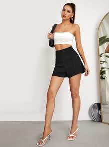 SHEIN EZwear Quần short Dây kéo màu trơn màu đen Giải trí - màu đen - Xem 5