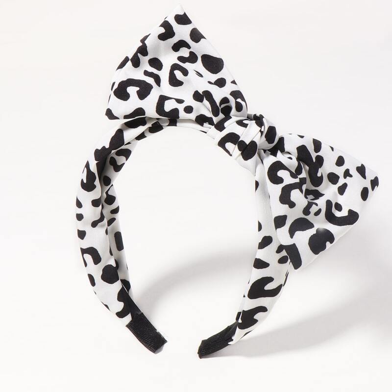 

Cow Graphic Bow Knot Decor Hair Hoop, Black and white
