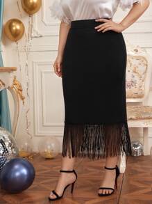 SHEIN Faldas Extra Grande Cremallera Liso Elegante - Negro - Ver 4