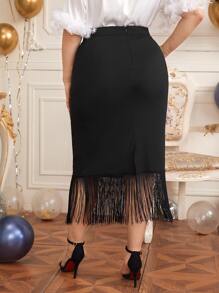 SHEIN Faldas Extra Grande Cremallera Liso Elegante - Negro - Ver 2