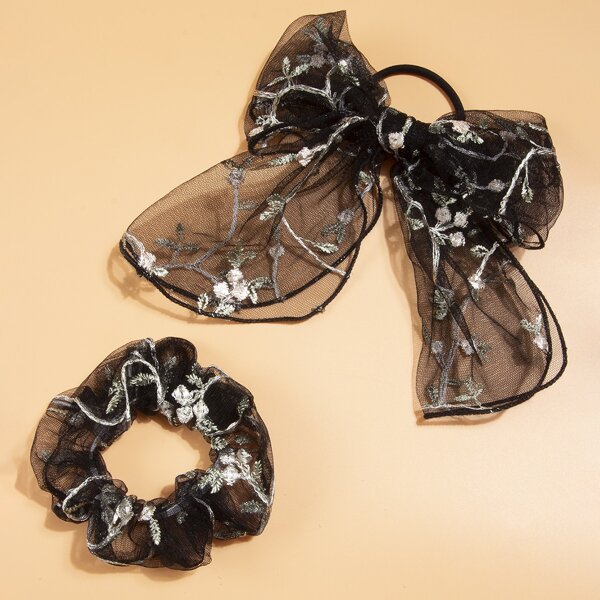 

2pcs Bow Knot Mesh Hair Tie, Black