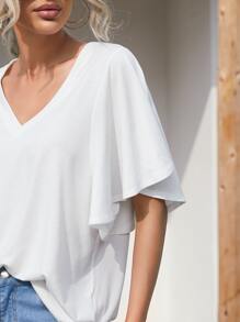 SHEIN LUNE Camiseta unicolor de manga mariposa - Blanco - Ver 5
