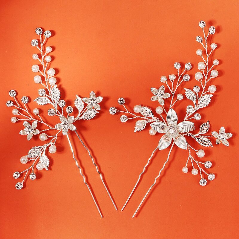 

2pcs Faux Pearl Decor Hair Pin, Silver