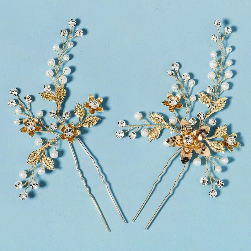 

2pcs Faux Pearl Decor Hair Pin, Gold