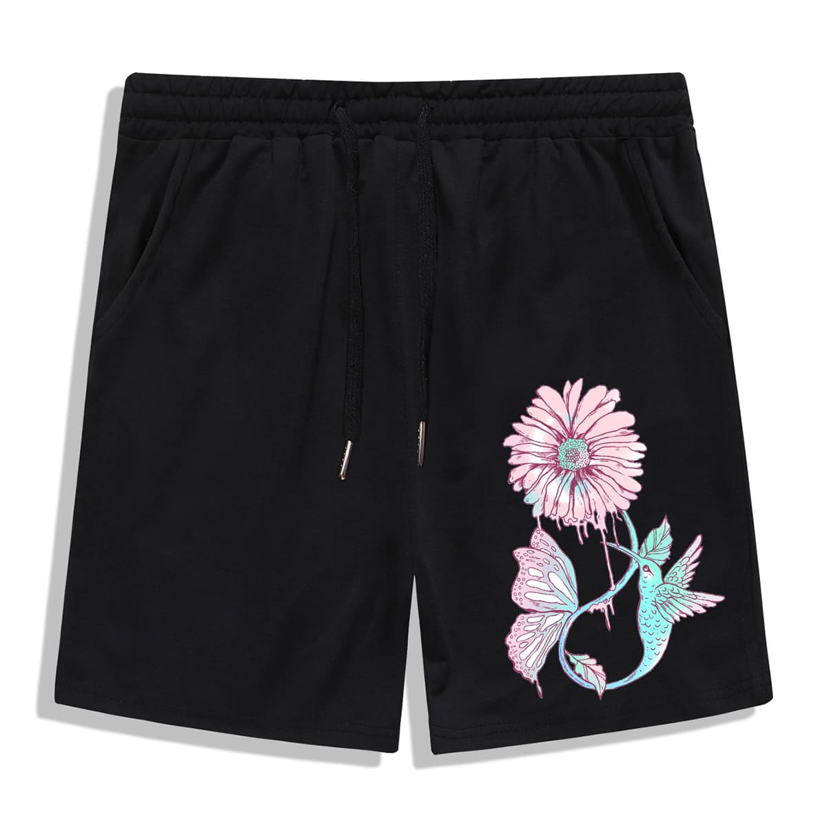 

Guys Floral Print Drawstring Shorts, Black