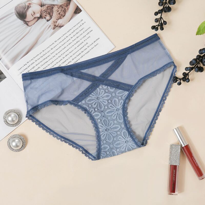 

Contrast Lace Mesh Panty, Blue