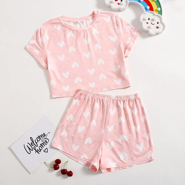 

Пижама с принтом сердечка для девочек, Нежний розовый