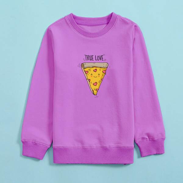 

Girls Cartoon & Letter Graphic Sweatshirt, Purple