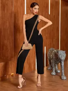 Mulvari One Shoulder Contrast Panel Jumpsuit