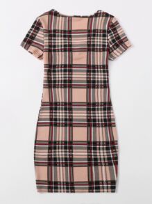 SHEIN EZwear 大碼缺口領格紋連衣裙 - 彩色 - 查看 2