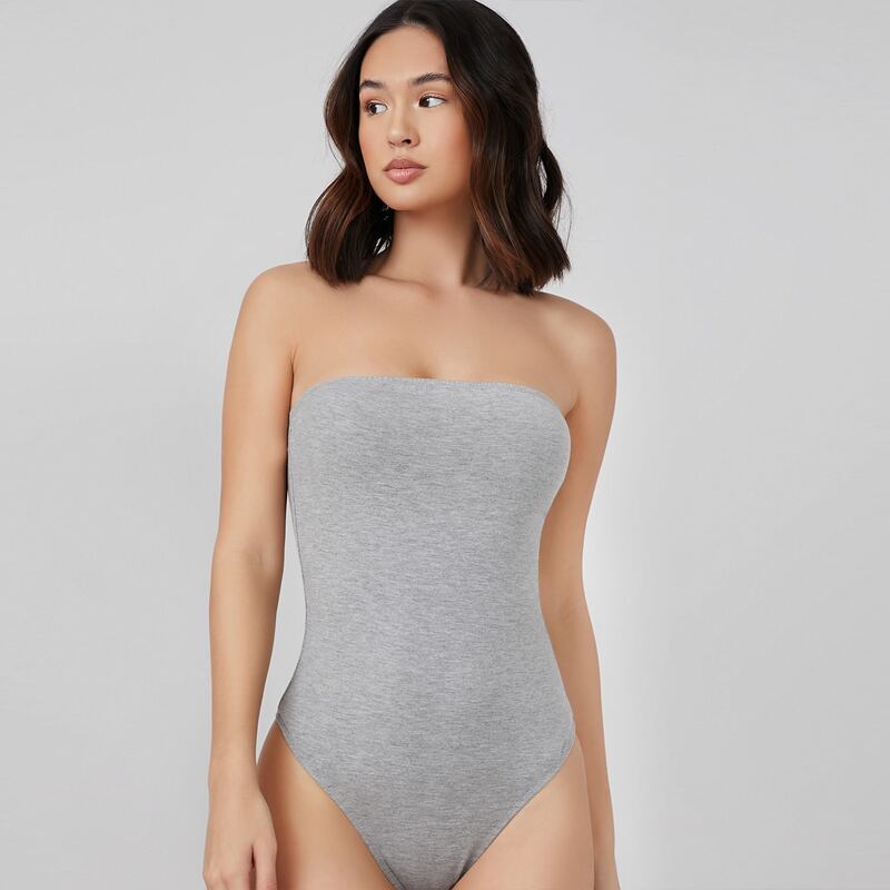 

Solid Skinny Tube Bodysuit, Grey