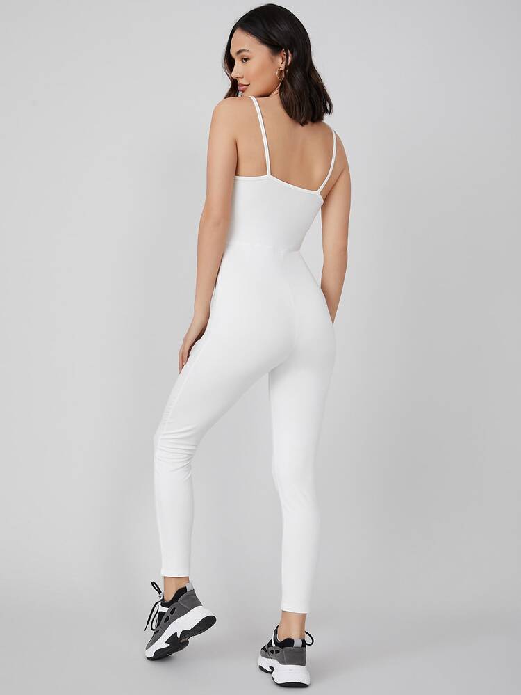 SHEIN BASICS Solid Unitard Jumpsuit - White - View 2