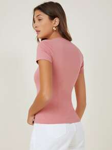 SHEIN BASICS Cotton Cap Sleeve Fitted Tee - Dusty Pink - View 2