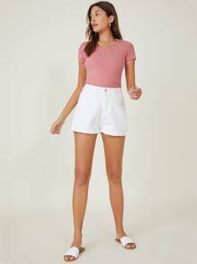 SHEIN BASICS Cotton Cap Sleeve Fitted Tee - Dusty Pink - View 4