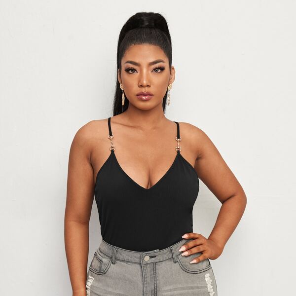 

Plus Solid Rib-knit Cami Top, Black