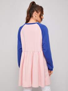 SHEIN Unity Jersey Con Mangas Raglán Y Volante Con Gráfico De Eslogan - Rosa Pálido - Ver 2