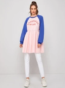 SHEIN Unity Jersey Con Mangas Raglán Y Volante Con Gráfico De Eslogan - Rosa Pálido - Ver 3