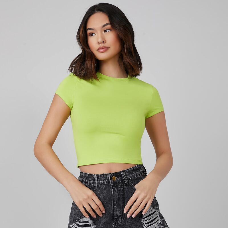 

Cap Sleeve Solid Crop Top, Lime green