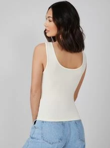 SHEIN BASICS 大圓領素色背心上衣 - 米色 - 查看 2