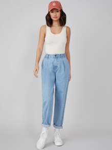 SHEIN BASICS 大圓領素色背心上衣 - 米色 - 查看 5