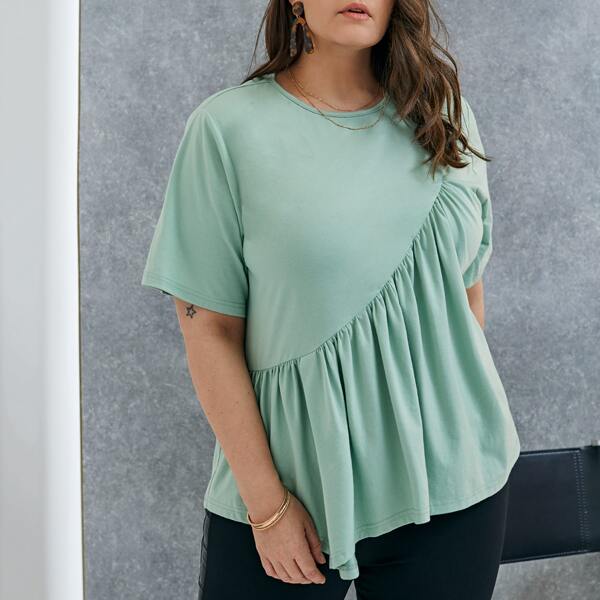 

Plus Ruffle Trim Solid Top, Mint green