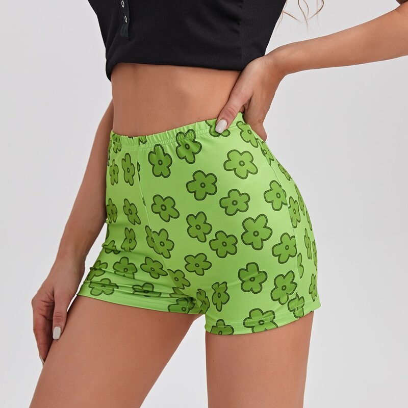 

Floral Print Legging Shorts, Lime green