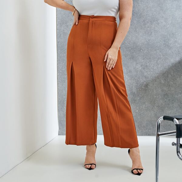 

Plus Pleated Detail Wide Leg Pants, Orange
