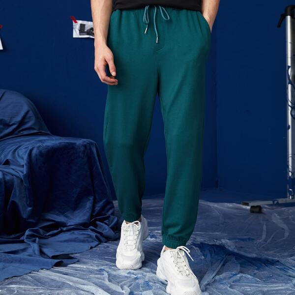 

Men Drawstring Waist Sweatpants, Teal blue
