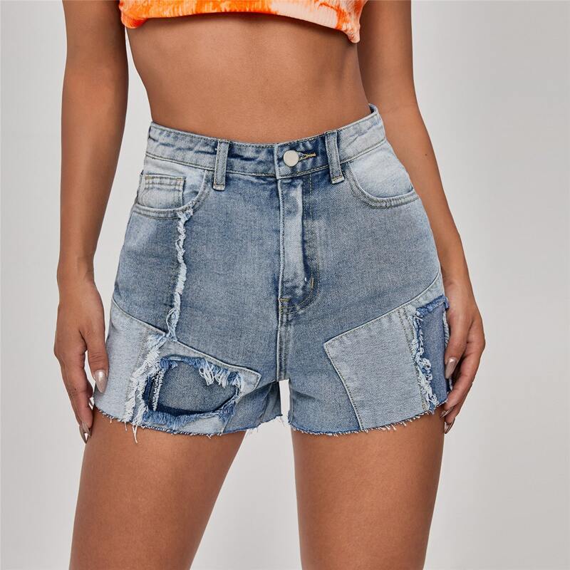 

Raw Hem Ripped Denim Shorts, Light wash