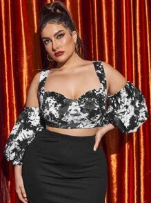 SHEIN 大碼挖肩紮染短版上衣 - 黑與白 - 查看 3