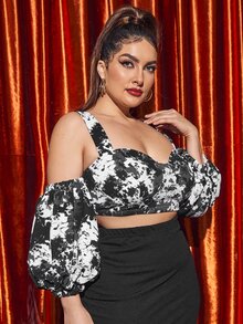 SHEIN 大碼挖肩紮染短版上衣 - 黑與白 - 查看 4