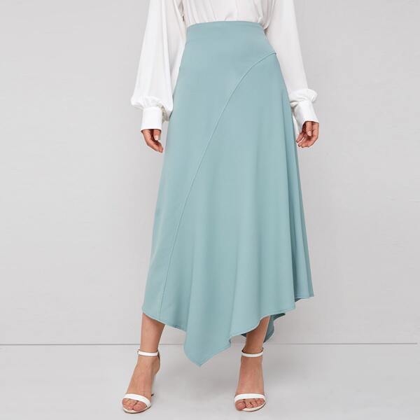 

Asymmetrical Hem Long Skirt, Mint green