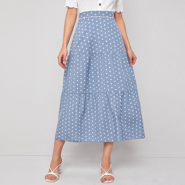 

Polka Dot Ruffle Hem Skirt, Baby blue
