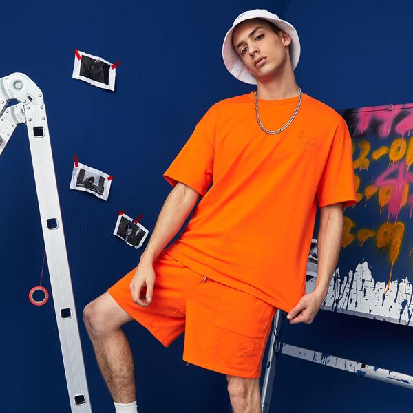 

Men Neon Orange Tee & Track Shorts Set