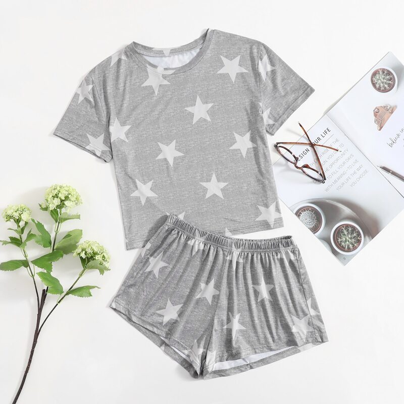 

Star Print Pajama Set, Grey
