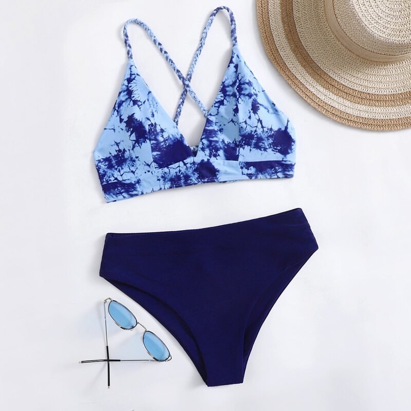 

Tie Dye Lace-up Bikini Swimsuit, Multicolor
