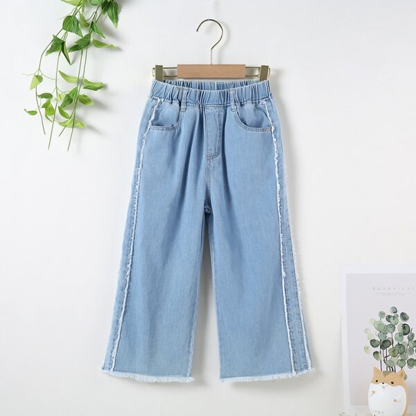 

Girls Raw Trim Wide Leg Jeans, Light wash